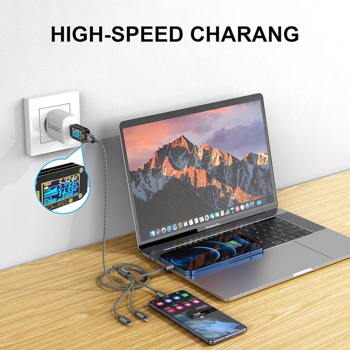 Multi Charger Cable, 4 in 1 Charger Cable [1.2M] Multiple USB Cable Nylon Braided with Lightning Cable Micro USB C Connector for iPhone 12/11/XS,Samsung S20 S10 S9 S8,Huawei,Nexus,Nokia -Grey