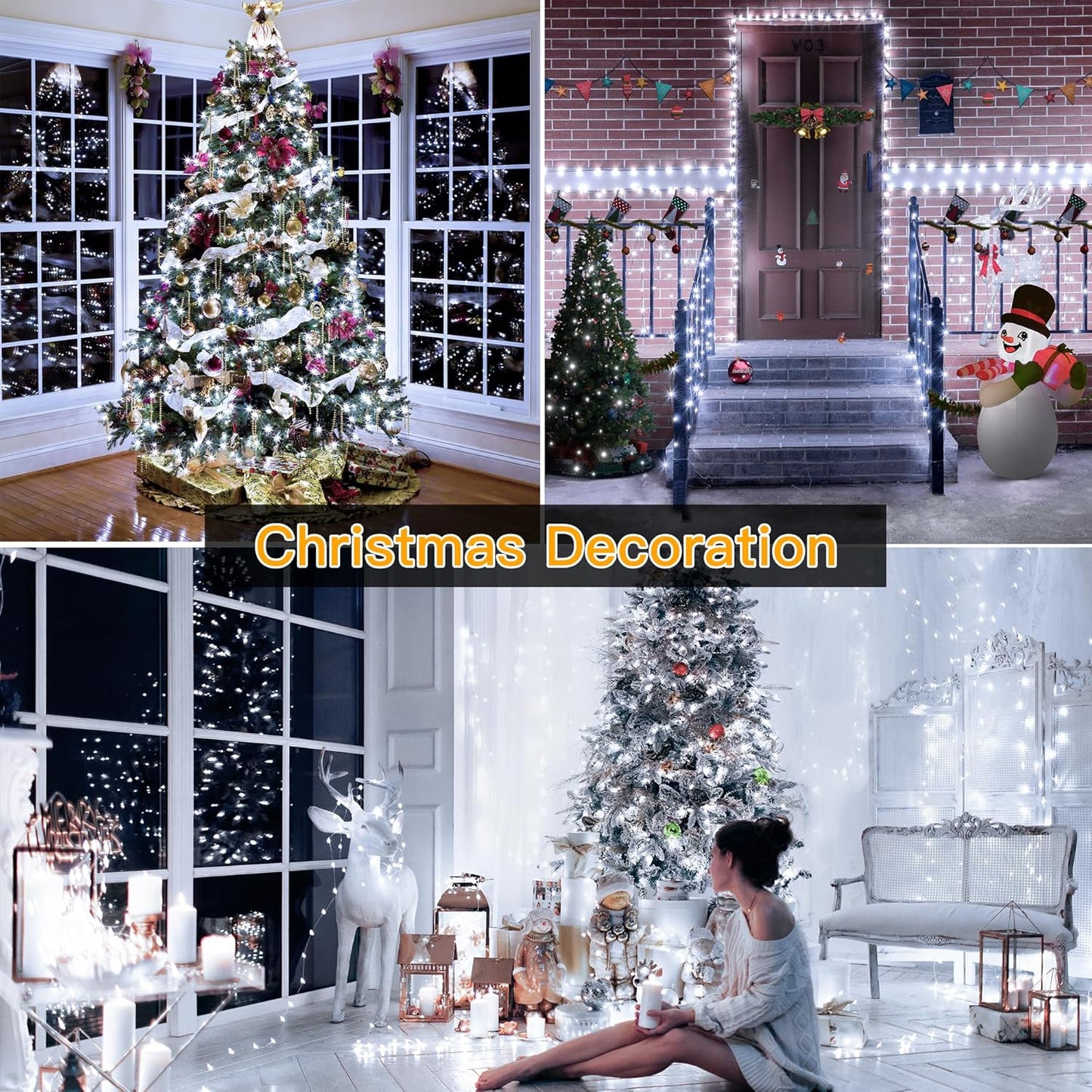 Ollny 20m 200 LED Fairy Lights Mains Powered, Outdoor Waterproof String Light with Remote/Plug/Modes/Timer, Bright Cool White Lighting Outside Indoor Garden Tree Party Wedding Decorations