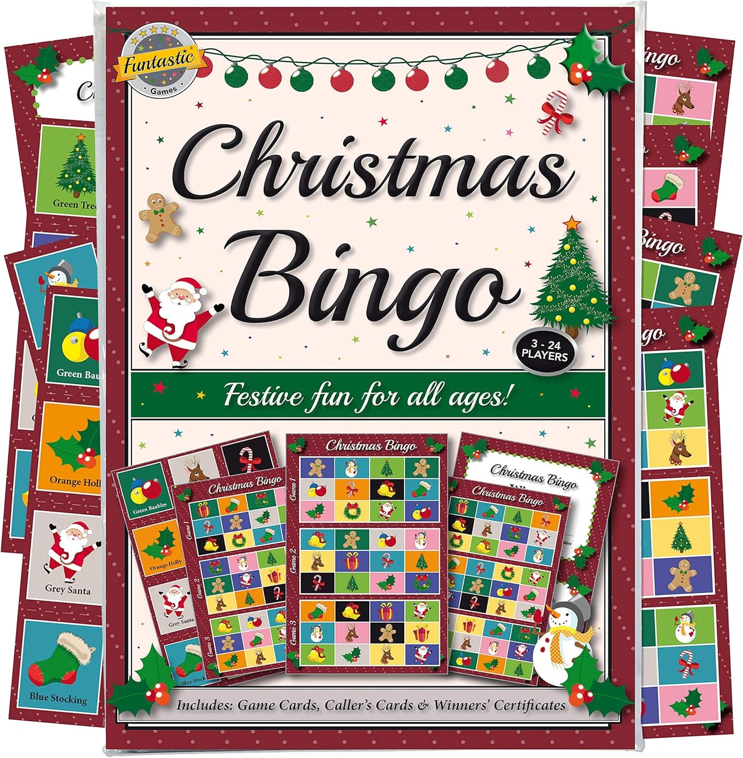 Christmas Party Bingo Game. A fun entertaining activity idea for family, friends, office party, clubs or pubs -novelty secret santa gift or stocking/xmas eve box filler.