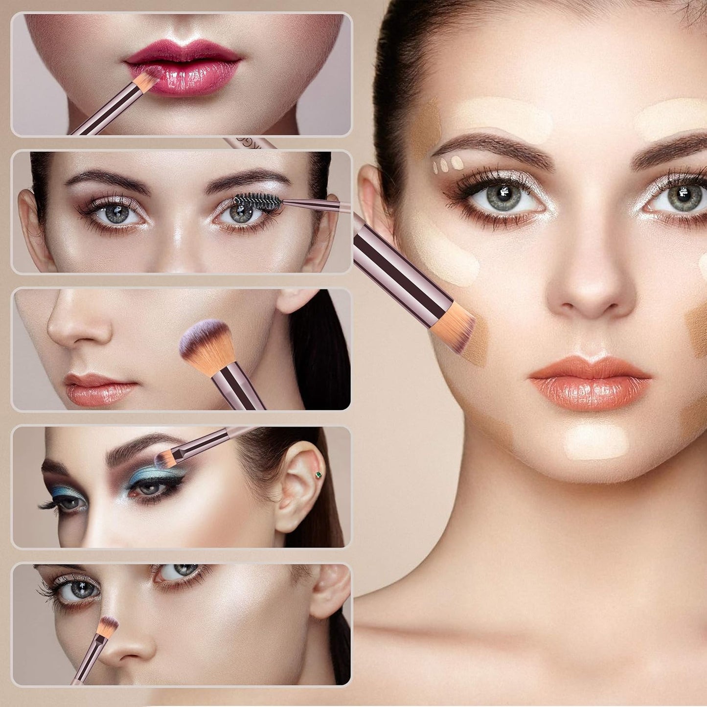 HEYMKGO Makeup Brushes, 15 Pcs Make Up Brushes Set Professional Champagne Gold Makeup Brush Pack, Foundation Blending Powder Blush Concealers Eyeshadow Eyeliner Make-up Brush Kits with Cosmetics Bag