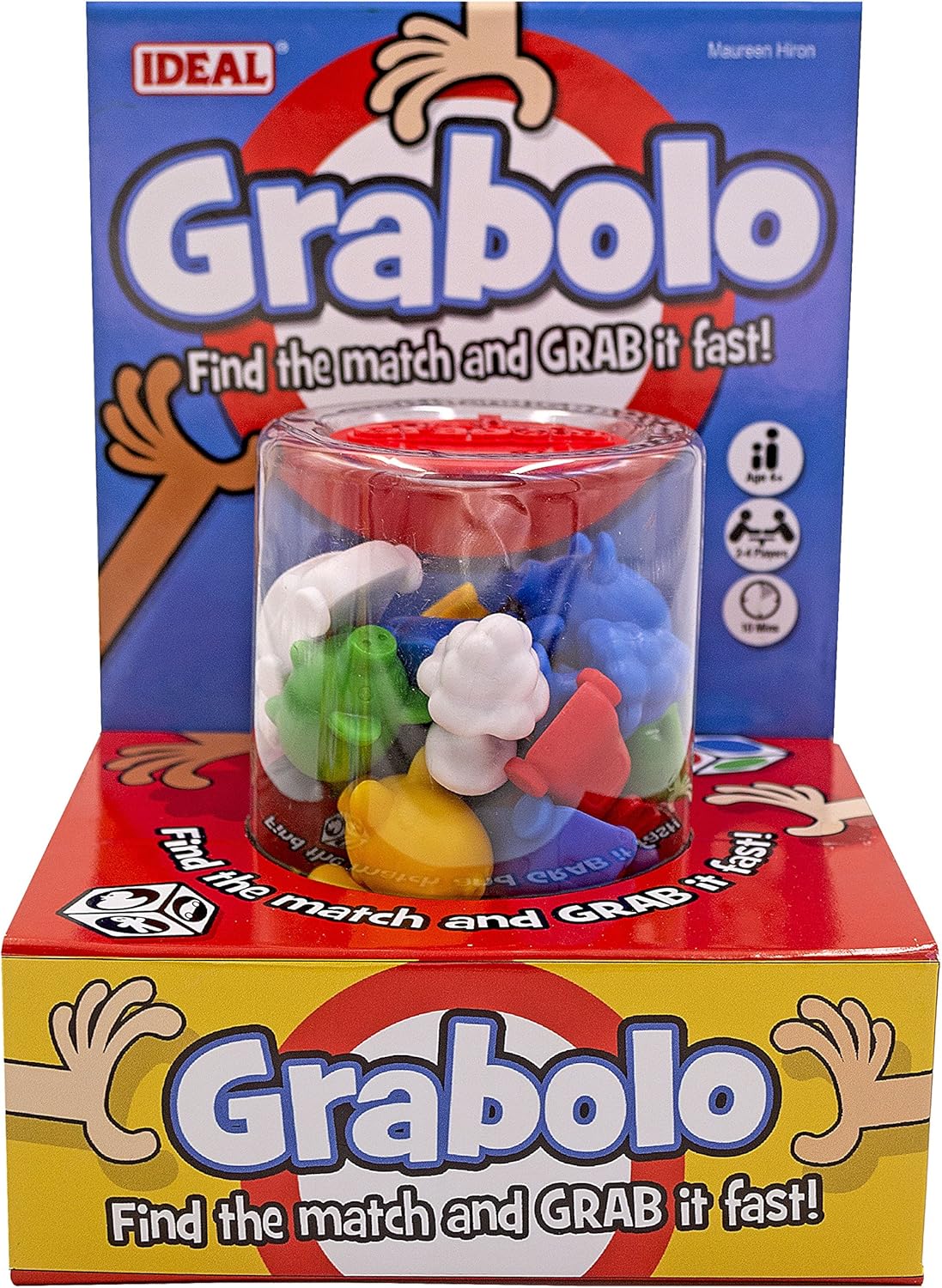 Ideal Grabolo: Find the match and grab it fast reaction game Quick play family game For 3-6 Players Ages 4+, Multicolor